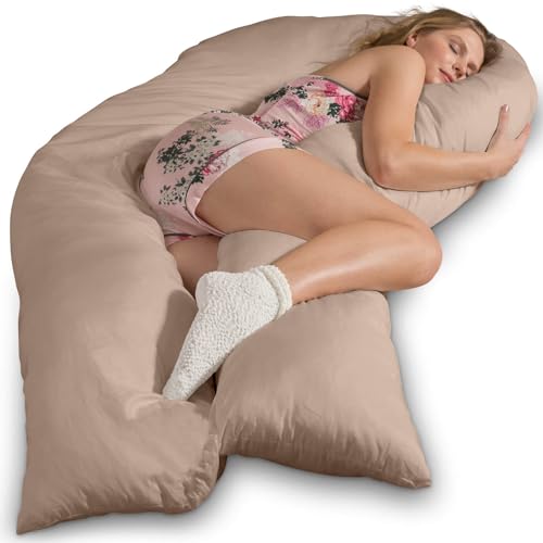 Traumreiter Seitenschläferkissen Jumbo XXL mit Bezug Baumwolle Hell Braun I Extra hohes und langes orthopädisches Komfortkissen. Schwangerschaftskissen zum Schlafen Stillkissen Kissen. Body Pillow