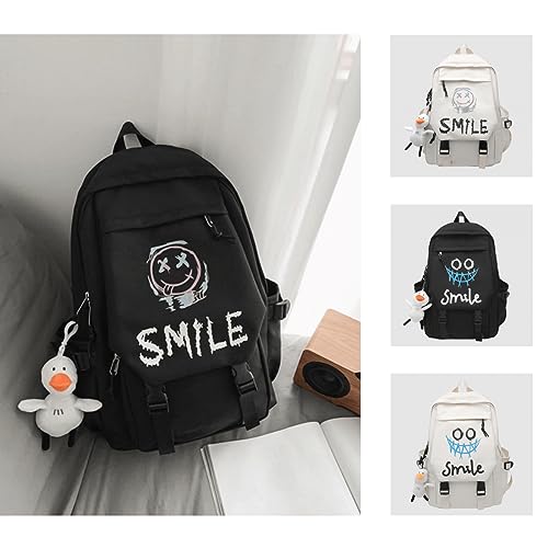 Fashion Backpack with Cute Accessories Large Bookbag Waterproof Laptop Bag Casual Travel Daypacks (Black naughty)3