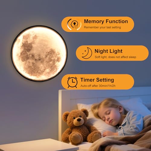 Image of Dimmable Moon Wall Light 10400mAh Rechargeable Battery Operated Wall Sconce 9.5inch Moon Wall Lamp with Remote 3 Color Indoor Wall Mounted Lighting for Living Room Bedroom Entryway