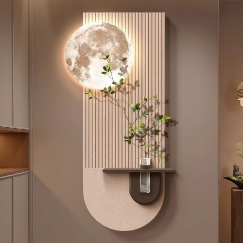 Xorgeximo Lighting Wall Decor with Plants, Sandstone 3D Wall Art Decor with LED, Modern Decorative Painting for Living Room, Entrance，or Hallway(Beige,S: 15.8''x31.5'')