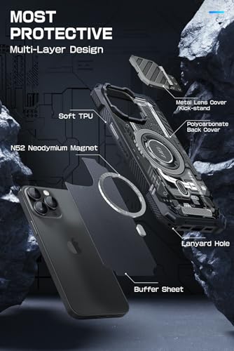 Image of SUPCASE for iPhone 15 Pro Max Case with Stand [Compatible with MagSafe] [Built-in Camera Cover Kickstand] [Military-Grade Protection] Heavy Duty Magnetic Phone Case (BalckCircuit)