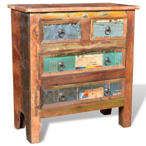 vidaXL Solid Wooden Cabinet with 4 Drawers, Handcrafted from Reclaimed Wood, Ideal for Storage and Decor, Brown, Size: 26" x 12" x 28"