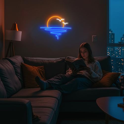 Image of Sunset Sunrise Neon Sign for Wall Decor Dimmable LED Neon Light Sign for Beach Bedroom Living Room Wedding Bar Party Home Room Decor