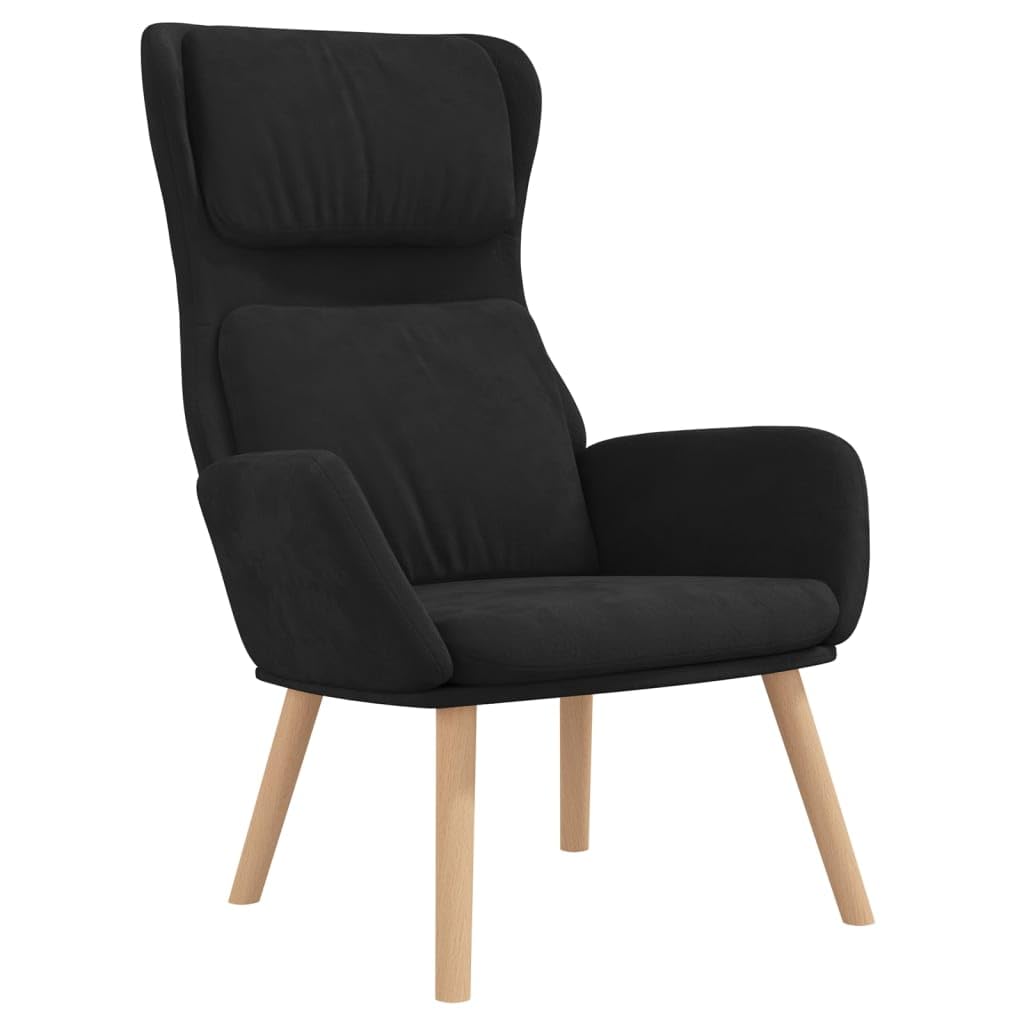 Poltrona relax in velluto nero, moderna poltrona imbottita con gambe e braccioli in legno massiccio, comoda poltrona da soggiorno per il relax, poltrona per TV, portata fino a 110 kg