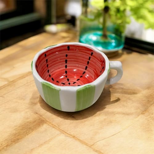 Image of Watermelon Ceramic Coffee Mug | Cute Fruit Design Tea Cup with Handle | Aesthetic Handmade Mug | Microwave & Dishwasher Safe | Gift for Girls, Friends & Summer Drinkware