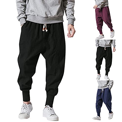 Pantalon en lin homme respirant et ample à coupe droite nippone