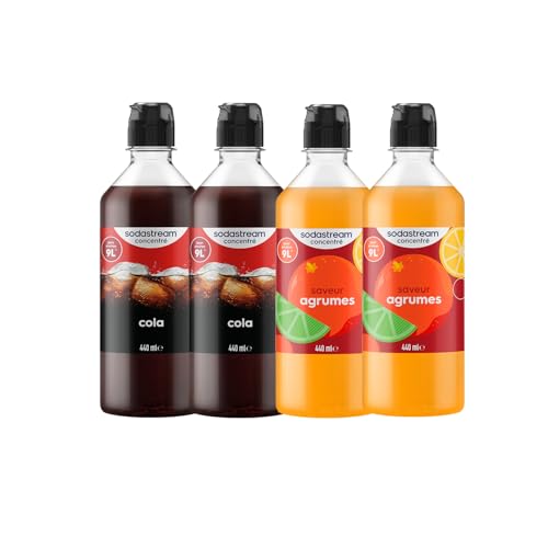 Sodastream 2 Concentrés Cola + 2 Concentrés Agrumes pour Machine à Eau Pétillante et Soda | Préparez jusqu'à 9 litres de Cola en Quelques Secondes, 4 x...