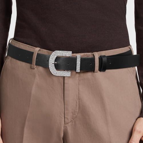 AWAYTR Rhinestone Buckle Belt for Women - PU Leather Plus Size Belts for Jeans and Dress4