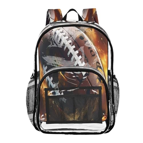 Football Clear Backpack Boy Girl Kids Heavy Duty PVC Transparent Bookbag School Bag with Multiple Compartments - Main Image