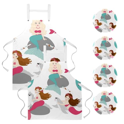 Tablier de cuisine ajusté 4 broches motif sirène coloré