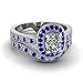 JewelryGift Conjunto de Boda con halo de Diamantes y cojín Vintage Plata esterlina Zafiro Azul Creado cojín Forma Juegos de Anillos de Boda Configuración de pavimentación Tamaño 47