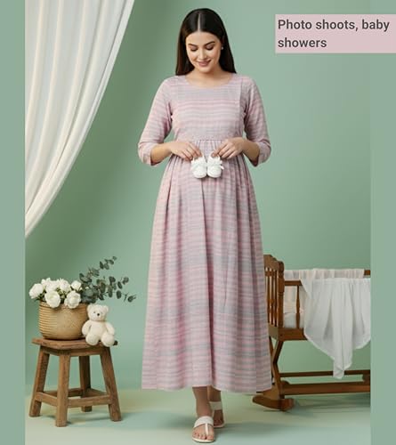 Image of DUMMY SHAPE Pregnancy Dresses for Women Cotton | Floral Anarkali Flare Kurta with Dual Nursing Zippers | Pregnancy & Breastfeeding | Feeding Kurtis | Baby Shower | Gifts for Pregnant Woman