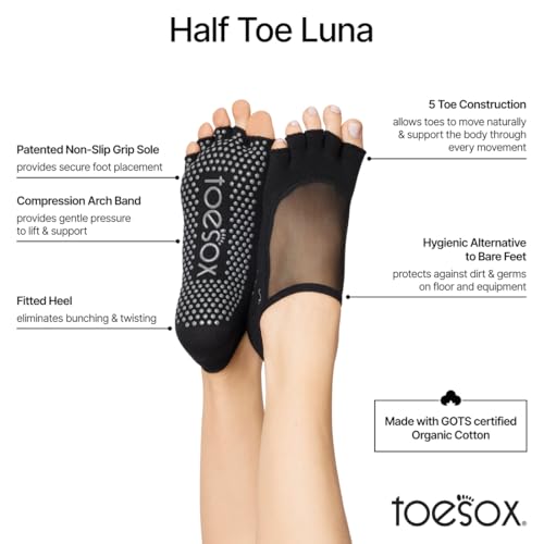 Image of toesox Luna Grip Socks Pilates Half Toe - Yoga Socks Non Slip for Barre, Ballet, Dance & Studio Workouts
