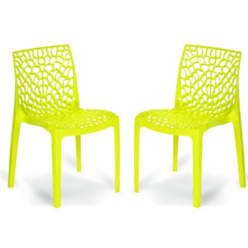 Image of activa Web Designer Plastic Chair for Home, Office and Restaurant and Cafe|Armless Chair for Dining Room| Heavy Duty Outdoor Plastic Chair | Designer Balcony Chair (Yellow, Set of 2)