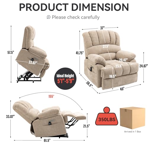 Sillón eléctrico reclinable grande beige con masaje miniatura 2