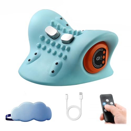 Neck Massager 2025, Neck Stretcher with Heat, Back and Shoulder Massage Relaxer, Portable Rechargeable Massage Pillow with Eye Mask, 26° Angle Cervical Traction Device