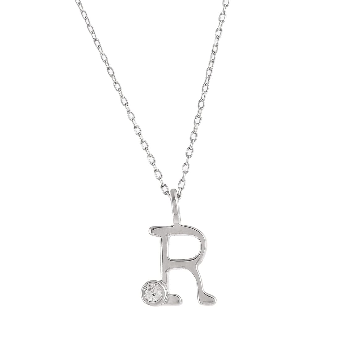 Alphabet R CZ Pendant Round Cut Necklace