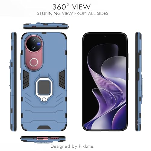 Image of Pikkme Back Cover for iQOO Z10R 5G / Vivo V50 5G / V50e 5G / Vivo T4R 5G | D5 Tough Armor | 360 Protection Case | Ring Holder Stand Bumper Cover (Blue)