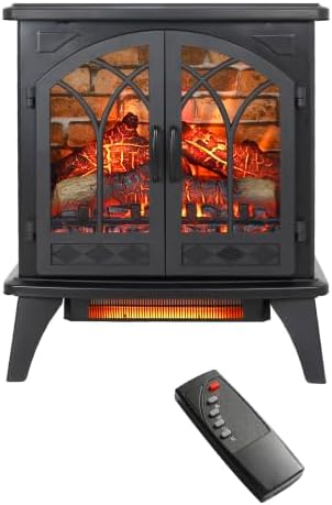 Donext 24 Inch 3D Flame Projector Electric Fireplace Stove, 4 Adjustable Flame Brightness, All Seasons Usable, Infrared Quartz, Remote, Removable Table Feet