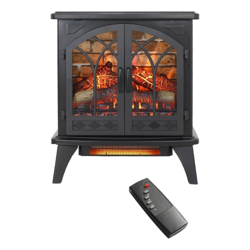 Donext 24 Inch 3D Flame Projector Electric Fireplace Stove, 4 Adjustable Flame Brightness, All Seasons Usable, Infrared Quartz, Remote, Removable Table Feet