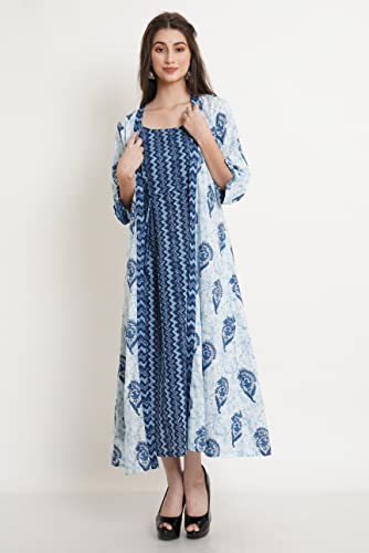 Image of COTLAND Fashions Jaipuri Cotton Flared Strappy Dress with Jacket for Women
