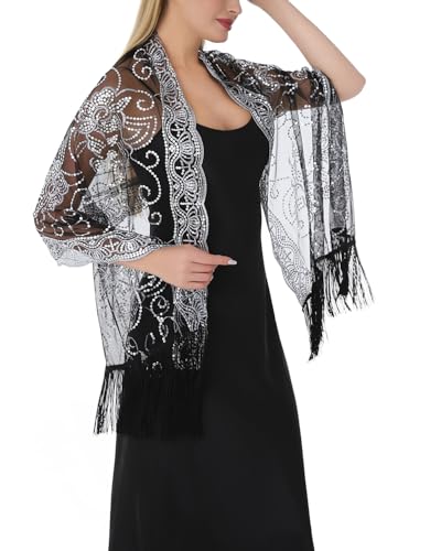 Sheer Sequin Floral Shawls and Wraps for Evening Dresses,Women Shawl for Formal Dress,Bridesmaid Gifts3