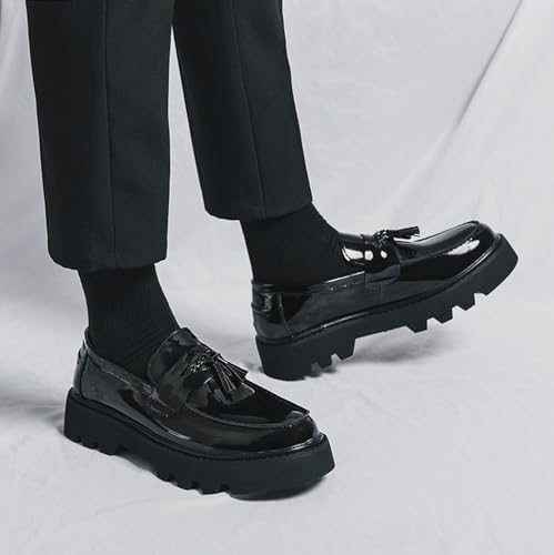 Mens Leather Slip-On Chunky Tassel Loafer Shoes Fashion Comfortable Round Toe Low Top Outdoor Walking Lug Sole Non-Slip Penny Loafers Business Dress Shoes for Men4