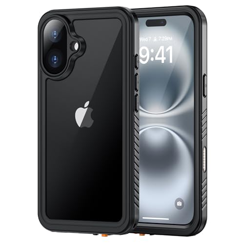 Lanhiem for iPhone 16 Plus Case IP68 Waterproof Dustproof Shockproof Cases with Built-in Screen Protector 360 Full Body Heavy Duty Rugged Phone Cover for iPhone 16 Plus - 6.7 inch (Black/Clear)