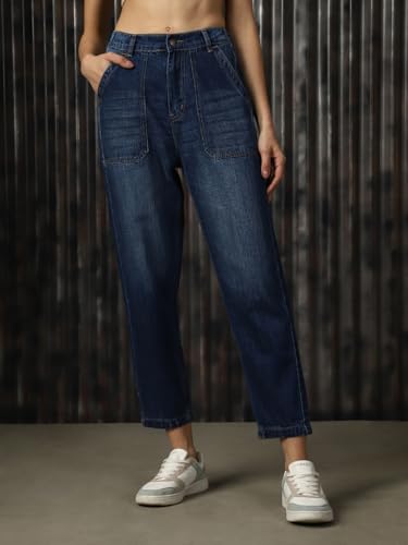 Image of High Star Women Cotton Washed Mom fit High-Rise Jeans