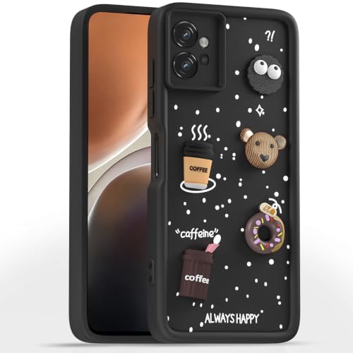Image of Pikkme Back Cover for Motorola Moto G32 | 3D Bear Silicone Cute & Fun Coffee Cartoon | Full Body Protection Bumper Case (Black)