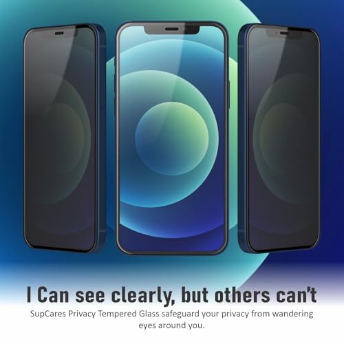 Image of SupCares Privacy Tempered Glass for iPhone 12 and iPhone 12 Pro (6.1 Inch) With Installation Kit | Military-Grade Gorilla Screen Protector | Edge to Edge Coverage | Black
