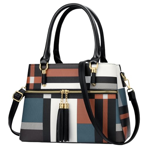 KKXIU Women Satchel Bags Handle Shoulder Handbags and Purses Pockets Zipper Leather Crossbody Bags (Z-Stripe Pattern)