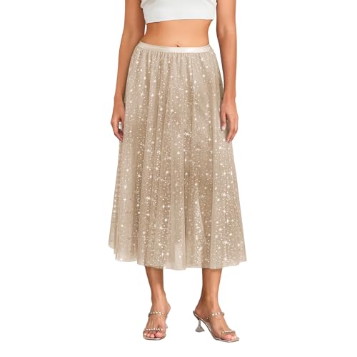 Women Y2k Starry Sky Sequin Mesh Tutu Skirt Glitter Layered Tulle Tutu Ruffled A-Line Flowy Party Maxi Skirt2