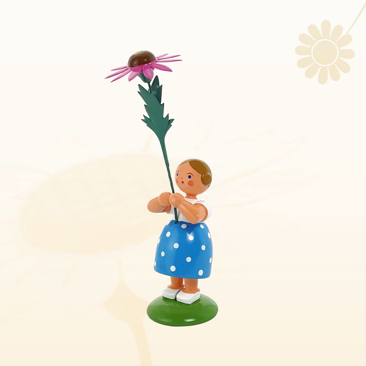 Fleur fille avec chapeau de soleil rouge idée cadeau poétique statuette 12cm