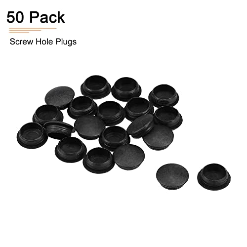 Image of DTGN 12mm x 15.5mm x 7mm(Dia. x Cap Dia. x H) Screw Hole Plugs - 50Pack - Good for Furniture Cupboard Wardrobe - Plastic Fastener Hole Caps - Black