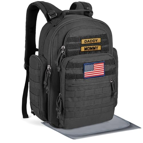 SHARKMOUTH Dad Diaper Bag Military – Large Baby Diaper Backpack with Changing Pad for Travel Camping Trips Park – Newborn Baby Shower Gifts Black, Black