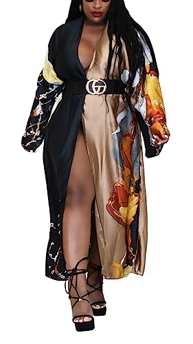 Kimono Cardigan for Women Long Boho Satin Kimono Robes Plus Size Open Front Beach Swimsuit Cover Ups Lightweight Duster