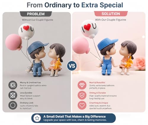 Image of Car Dashboard Couple Figurine with Balloon Decor - Silicone Cute Love Mini Statue Showpiece for Car Interior, Romantic Bobblehead Toy Gift Accessory for Couples, Dashboard Decoration