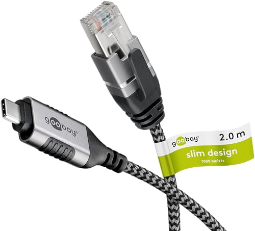 goobay Câble fin USB-C 3.1 vers RJ45 Ethernet CAT 6 Câble adaptateur/Connexion Internet filaire stable avec routeur/commutateur réseau/adaptateur USB vers RJ45 / 2 Gbits / 2 m/Gris / 74403