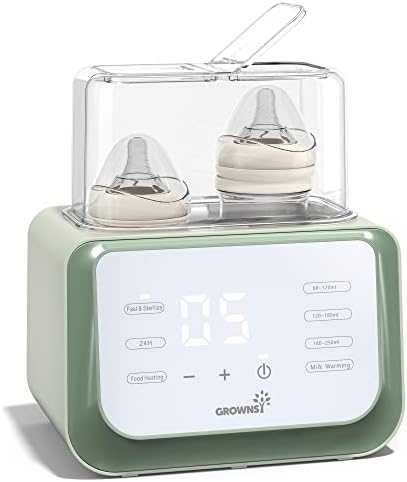 Baby Bottle Warmer, Grownsy 8-in-1 Fast Milk Warmer with Timer Breastmilk or Formula, Fits 2 Bottles, Accurate Temperature Control, with Defrost, Sterili-zing, Keep, Heat Baby Food Jars Function