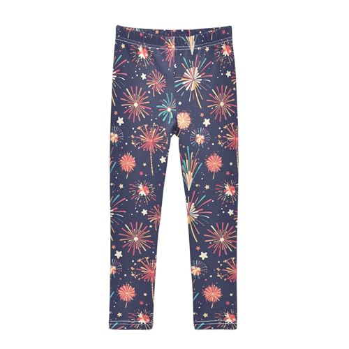 KLL Colorful Fireworks Illustration Toddler Girls' Cotton Leggings Comfortable High Waisted Pants Exercise