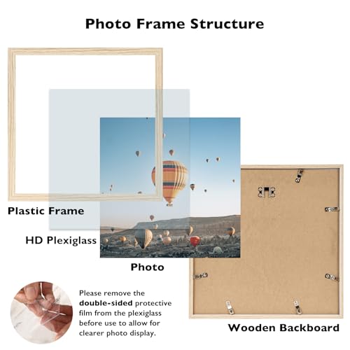 Image of JCJMY 10x10 Picture Frame Natural for Wall Hanging, Wall Mounting Horizontally or Vertically, 10 x 10 Square Wall Gallery Poster Photo Frame with Shatter Resistant Plexiglass, Natural