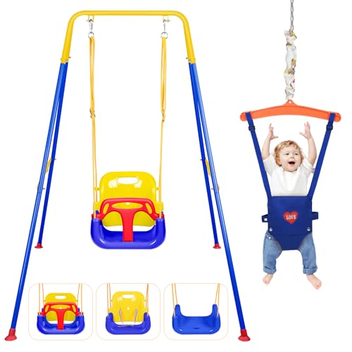 Image of 4-in-1 Toddler Swing Set & Baby Jumper and Bouncer for Toddlers | Foldable Baby Swing Stand for Outdoor /Indoor Play, Easy to Assemble and Store for Ages 6 Months to 10 Years Old