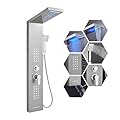 KINKIB LED Shower Panel Tower System with Rainfall Waterfall Shower Head, 5-in-1 Shower Tower with Powerful Body Jets, Handheld and Tub Spout, Shower Column Stainless Steel, Brushed Finish