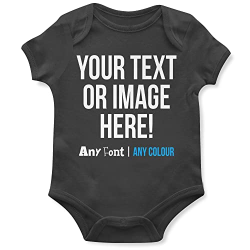Personalised Babygrow Vest Any Text Image Colour Baby Sleepsuit Boy Girl, 3-6 Months, Black