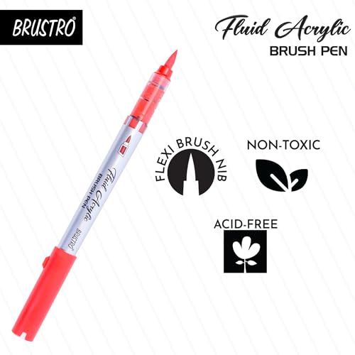 Image of BRUSTRO Fluid Acrylic Brush Pen | Set of 14 Basic Shades | Waterproof, Fast Drying, Opaque Colors, Highly Pigmented | Ideal for Colouring, Drawing, Doodling, Marker, Professional Art & Craft
