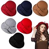 ramede 6 Pcs Women Wool Felt Bucket Hat Ladies 1920s Vintage Felt Cloche Bucket Bowler Hat Women's Winter Cloche Round Hats