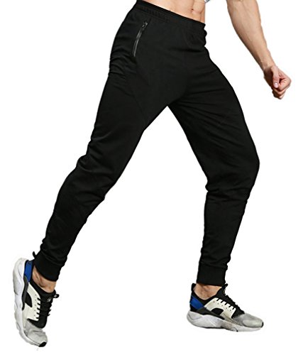 Tbmpoy Men's Athletic Running Sport Jogger Pants With Zipper Pockets Black M #TOP3