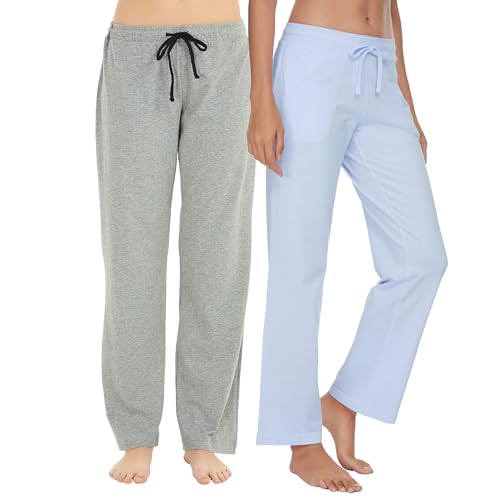 Image of U2SKIIN 2 Pack Pajama Pants for Women Soft, Cotton Comfortable Womens Lounge Lightweight Sleep Pj Bottoms