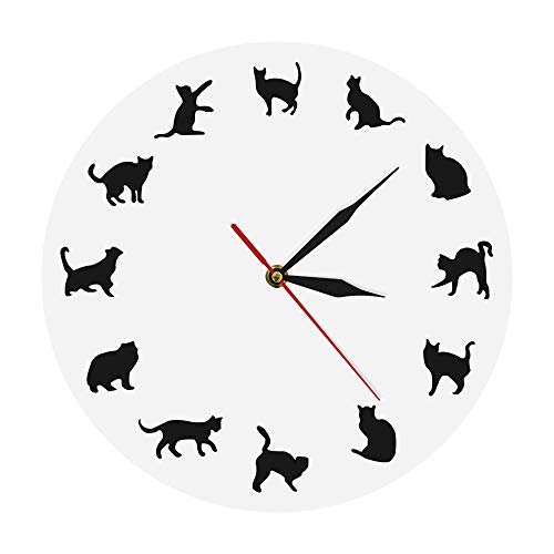 The Geeky Days Cat Wall Clock 12" Black Kitty Animal Decorative Wall Clock Modern Cats Clock Kittens Wall Watch Silent White Clock Handmade Nursery Wall Art Decor For Kid's Room #TOP25